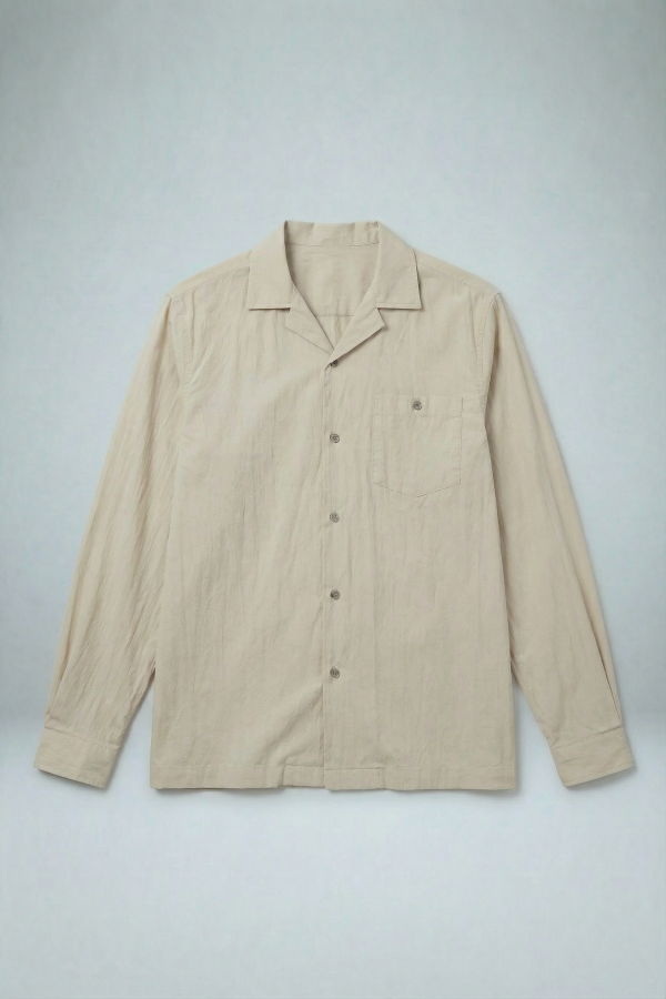 Graphia New York Reinaldo Long Sleeve Convertible-Collar Shirt - Natural Khaki