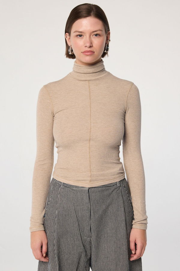 The Line By K Mads Turtleneck Top - Beige Melange
