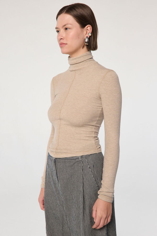 The Line By K Mads Turtleneck Top - Beige Melange