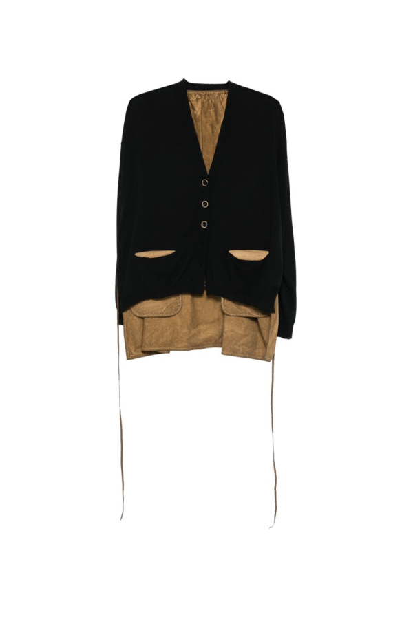 Uma Wang Front-Pocket Cardigan - Black/Mustard