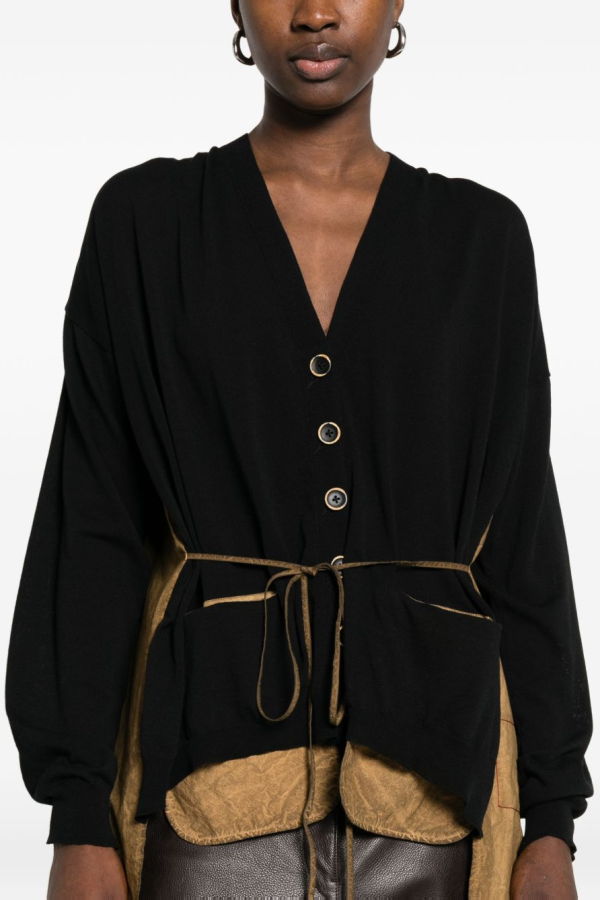 Uma Wang Front-Pocket Cardigan - Black/Mustard