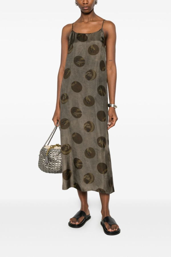 Uma Wang Printed Slip Midi Dress - Grey/Brown