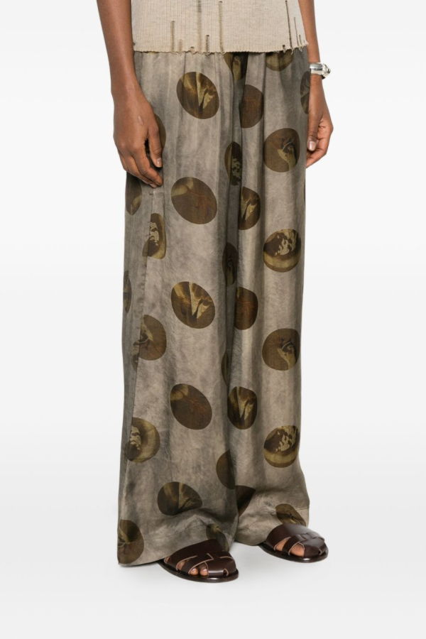 Uma Wang Circle-Print Trousers - Grey/Brown
