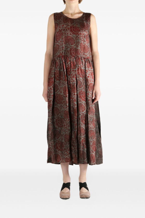 Uma Wang Floral Sleeveless Midi Dress - Grey/Red