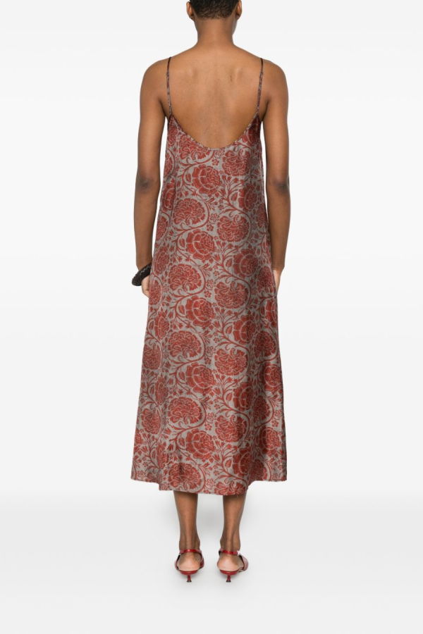 Uma Wang Floral-Print Midi Dress - Grey/Red