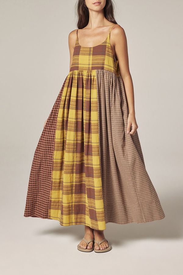 amente Contrast Midi Dress - Mustard/Brown