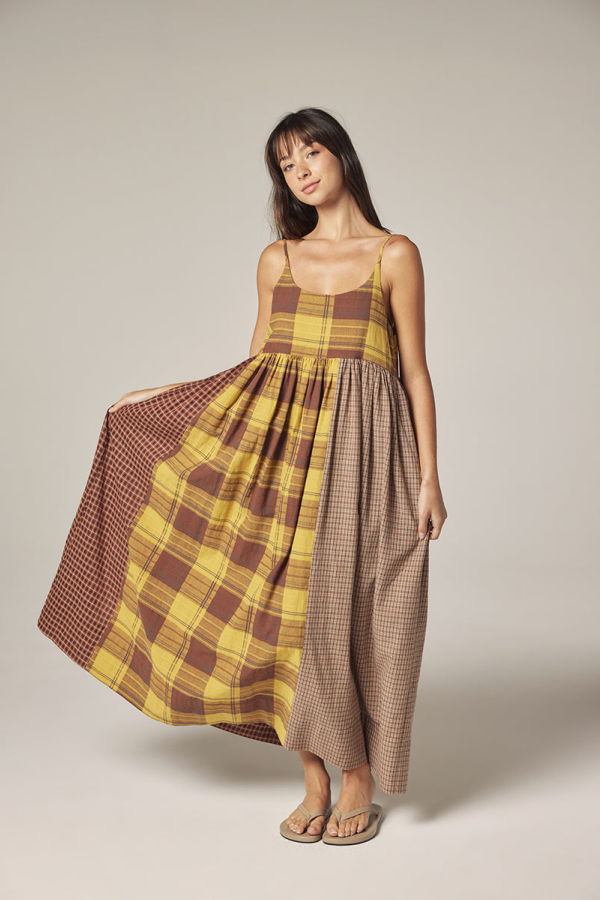 amente Contrast Midi Dress - Mustard/Brown