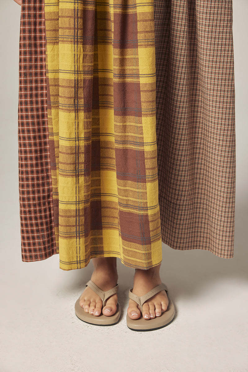amente Contrast Midi Dress - Mustard/Brown