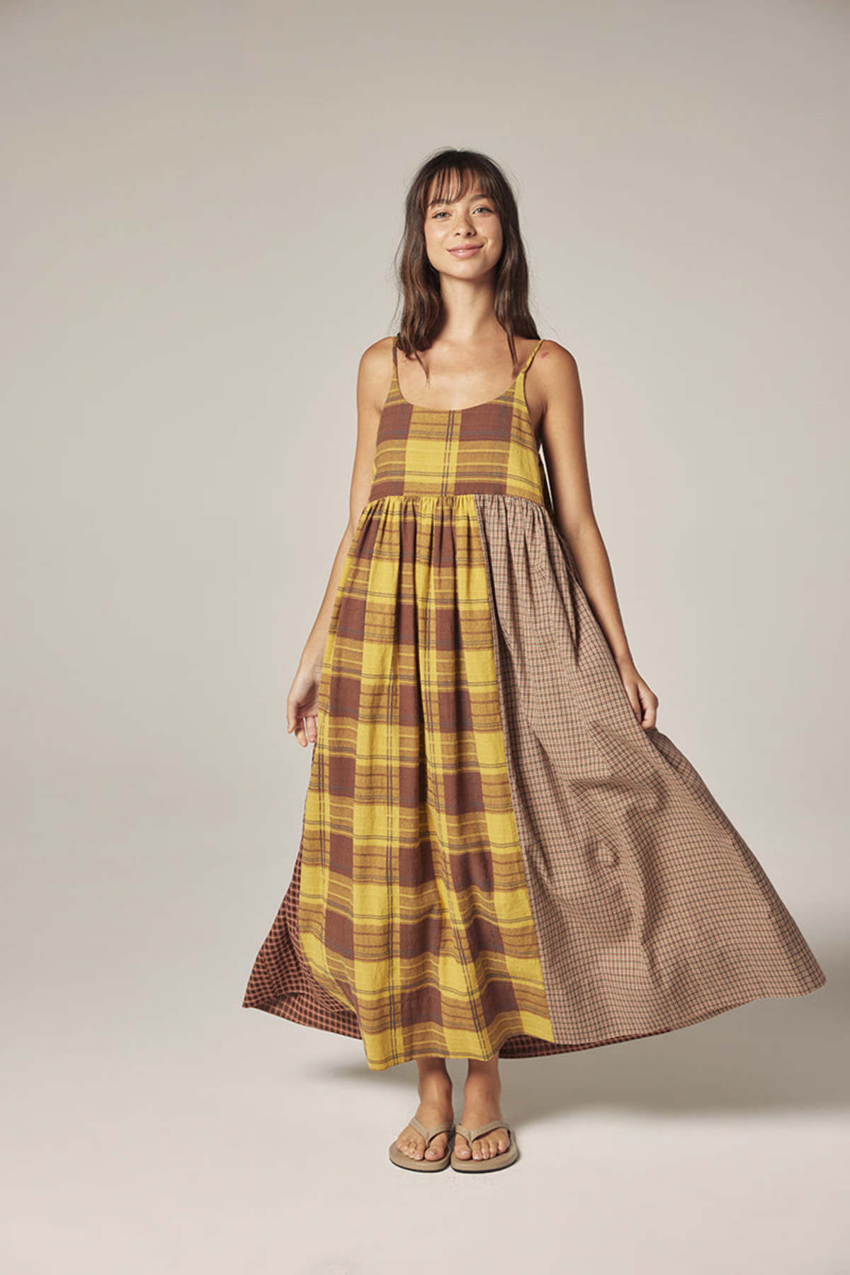 amente Contrast Midi Dress - Mustard/Brown - Image 5 of 10