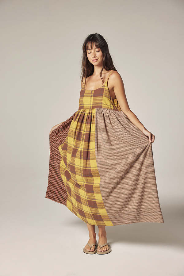 amente Contrast Midi Dress - Mustard/Brown