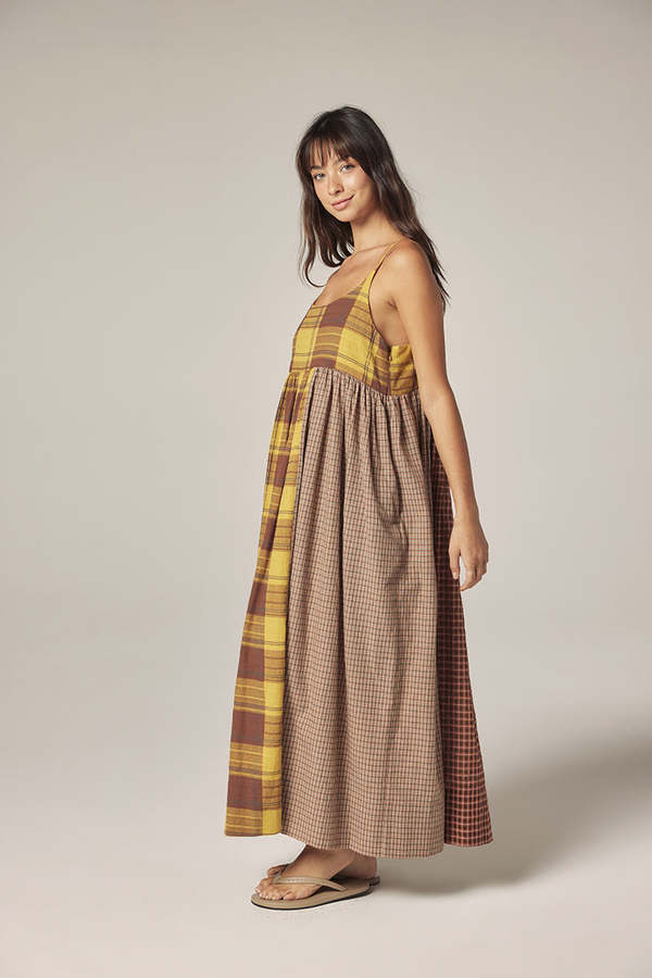 amente Contrast Midi Dress - Mustard/Brown