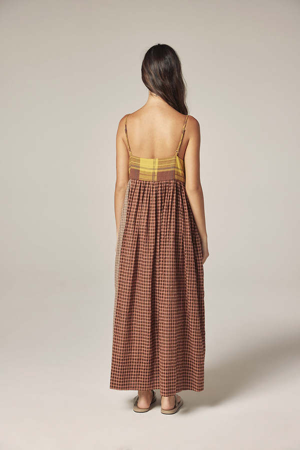 amente Contrast Midi Dress - Mustard/Brown