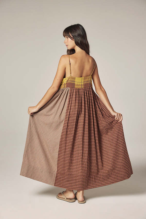 amente Contrast Midi Dress - Mustard/Brown