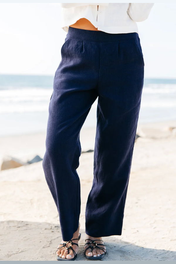 Isla & Sage Lauren Linen Pant - Navy