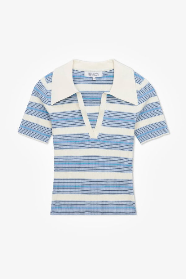 Hevron Daisy Stripe Polo - Blue Stripe