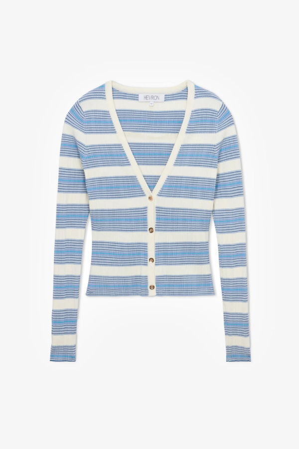 Hevron Pearl Cardigan - Blue Stripe