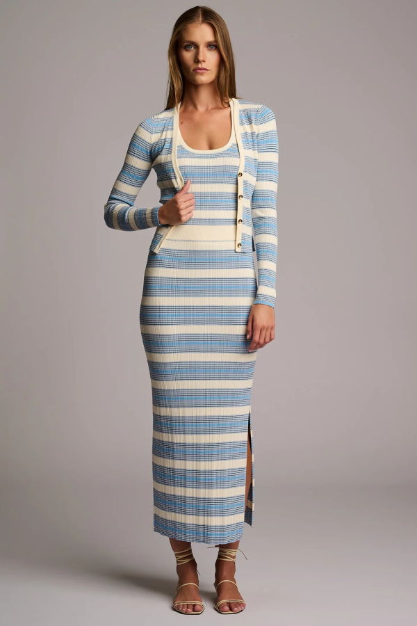 Hevron Pearl Cardigan - Blue Stripe