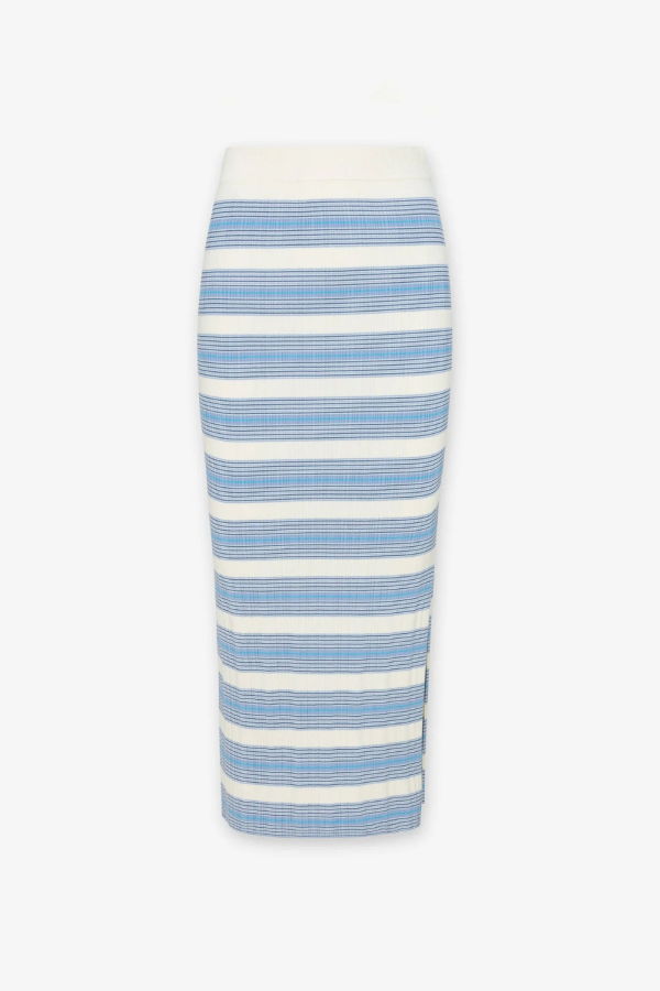 Hevron Peony Stripe Midi Skirt - Blue Stripe