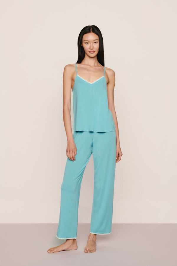 Eberjey Frida Cami/Pant PJ Set - Blue Lagoon/Ivory