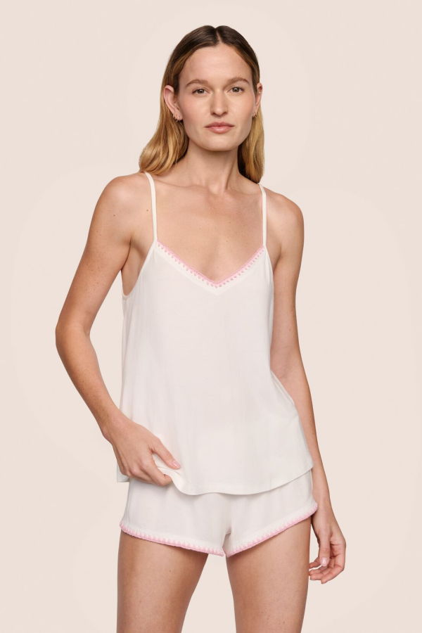 Eberjey Frida Cami/Short PJ Set - Ivory/Pink Nectar