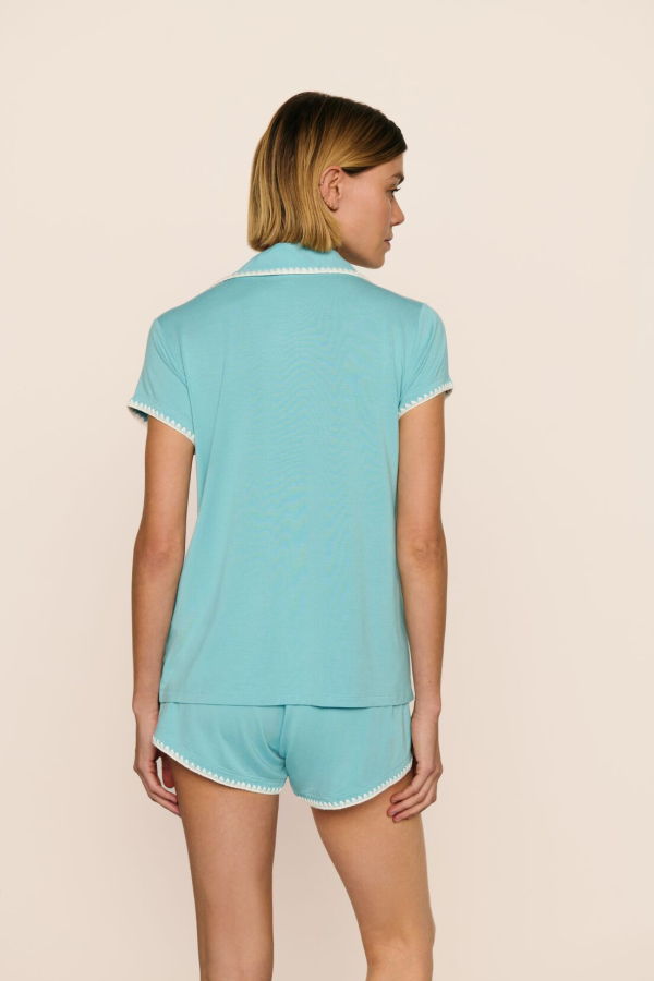 Eberjey Frida Shortie PJ Set - Blue Lagoon/Ivory