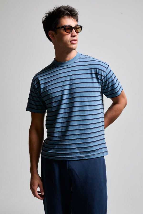 Asher Enzo Striped Tee - Ice Blue