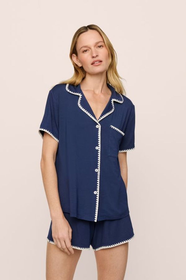 Eberjey Frida Shortie PJ Set - Navy/Ivory