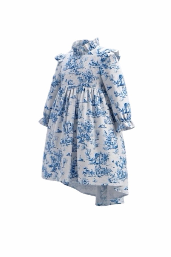 Kids Piper&Cloth Aoki Long Sleeve Dress - Blue Toile