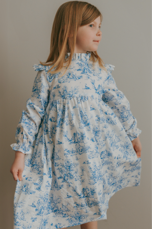 Kids Piper&Cloth Aoki Long Sleeve Dress - Blue Toile