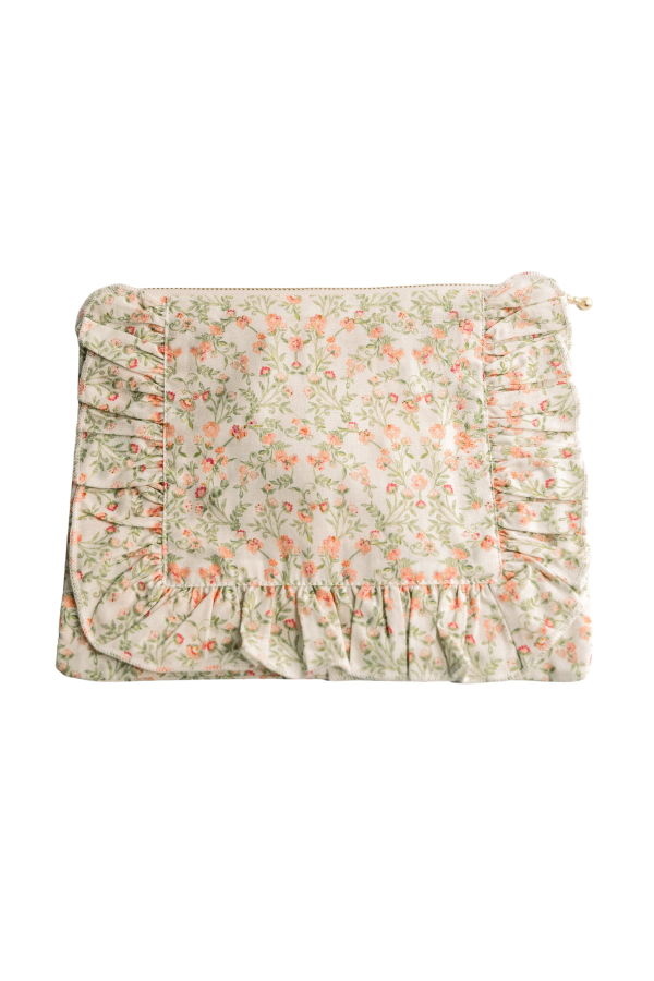 Piper&Cloth Timeless Floral Ruffle Zipper Pouch - Apricot Meadow