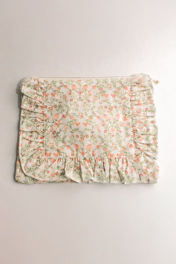 Piper&Cloth Timeless Floral Ruffle Zipper Pouch - Apricot Meadow
