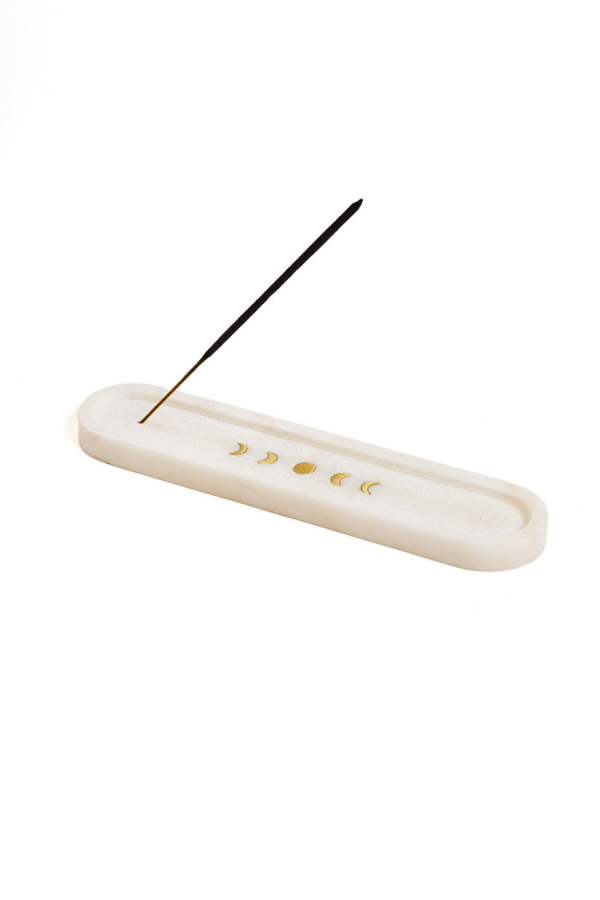 Matr Boomie Indukala Moon Phase Incense Holder - White Carved Marble