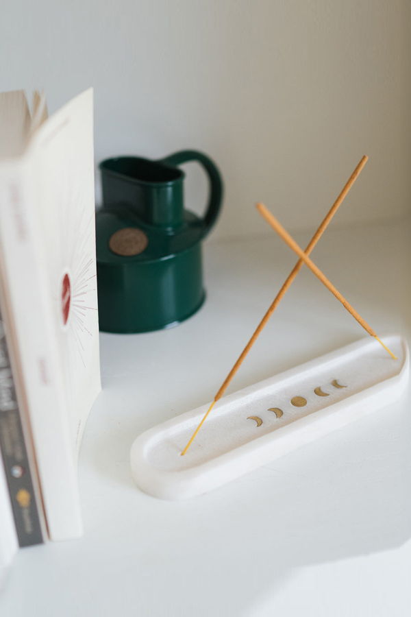 Matr Boomie Indukala Moon Phase Incense Holder - White Carved Marble