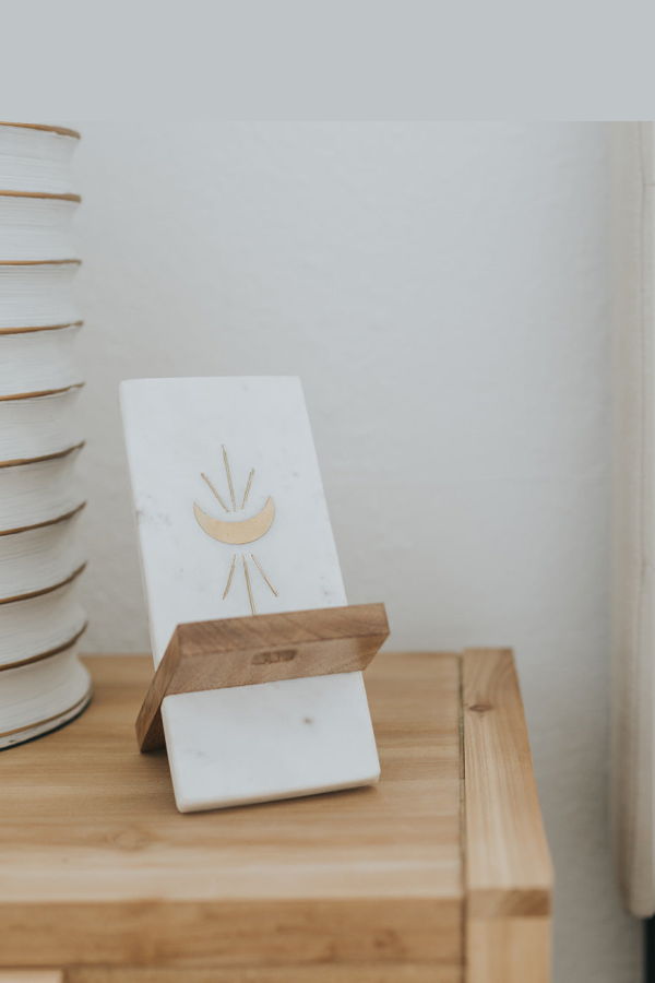 Matr Boomie Indukala Moon Phase Phone Stand - Wood/Marble/Brass