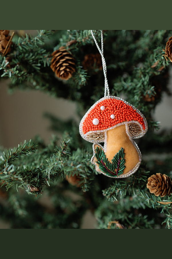 Matr Boomie Larissa Plush Mushroom Beaded Felt Ornament - Embroidered