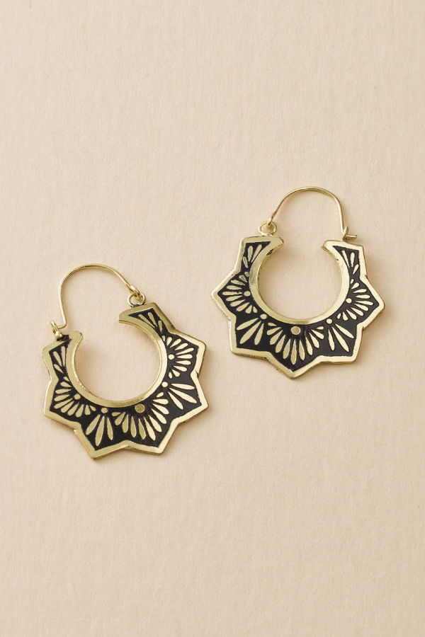 Matr Boomie Nisha Lotus Hoop Earrings - Gold/Black