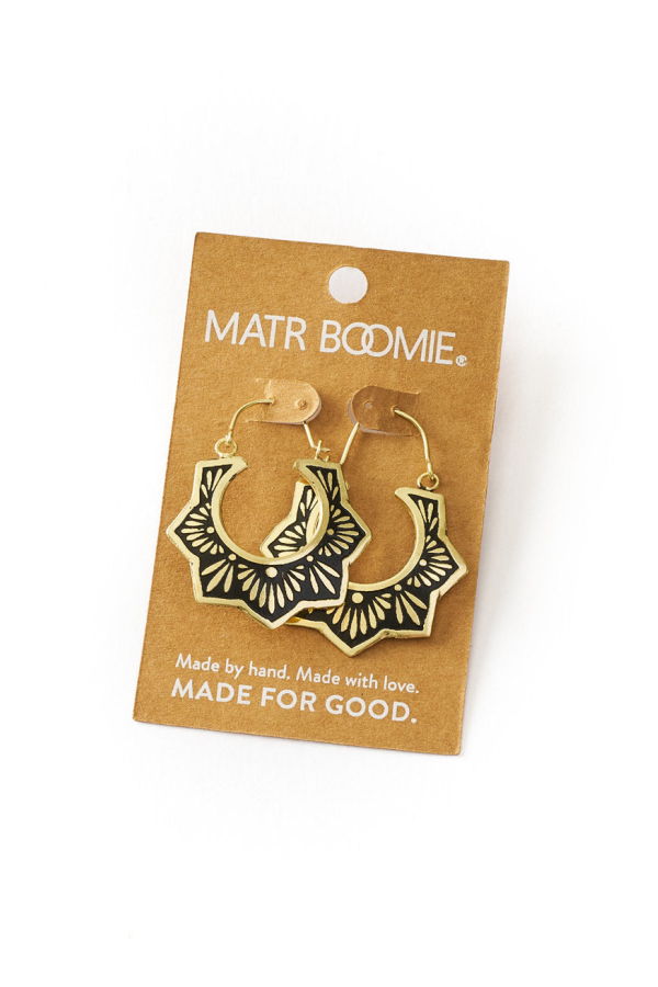 Matr Boomie Nisha Lotus Hoop Earrings - Gold/Black