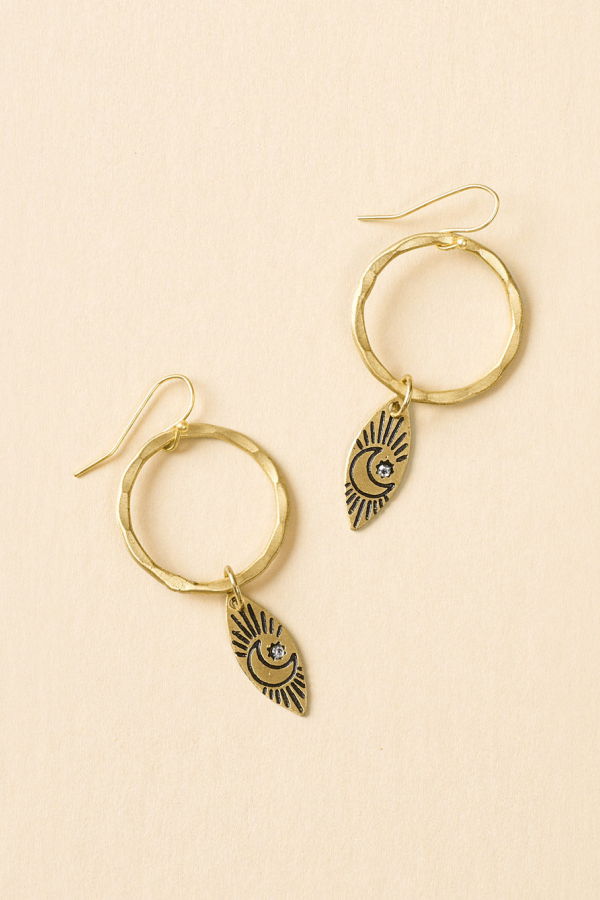 Matr Boomie Ruchi Moon Charm Hoop Earrings - Gold