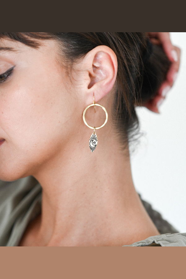 Matr Boomie Ruchi Moon Charm Hoop Earrings - Gold