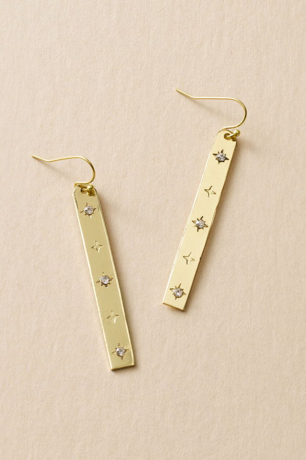 Matr Boomie Sitara Starry Long Linear Studded Earrings - Gold