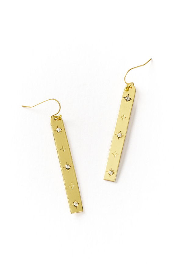 Matr Boomie Sitara Starry Long Linear Studded Earrings - Gold