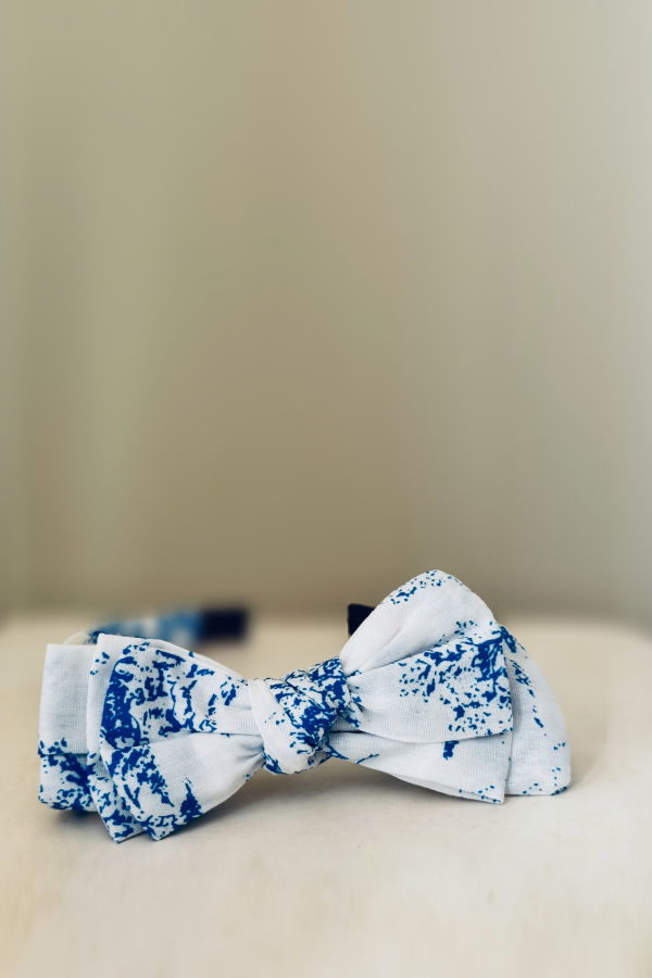 Kids Piper&Cloth Three Little Bows Headband - Blue Toile