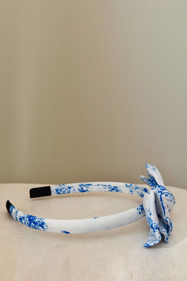 Kids Piper&Cloth Three Little Bows Headband - Blue Toile