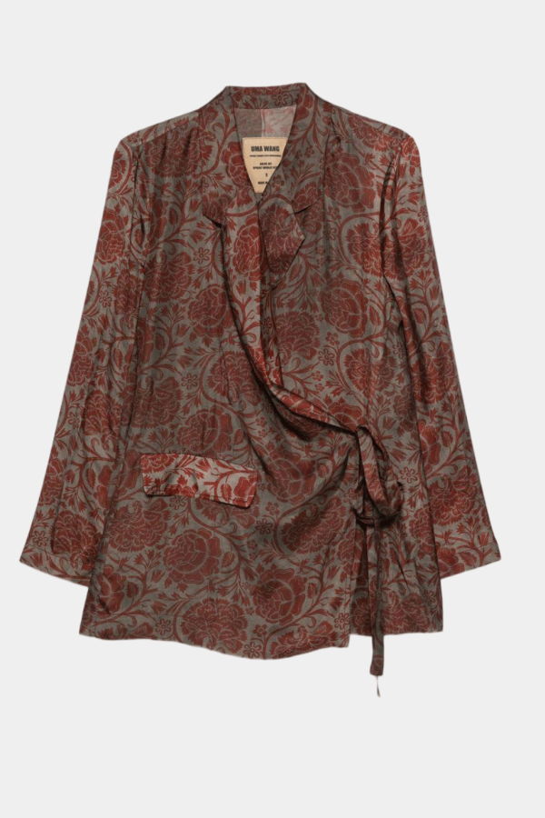 Uma Wang Floral-Print Tie-Fastening Blazer - Grey/Red
