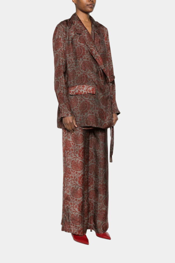 Uma Wang Floral-Print Tie-Fastening Blazer - Grey/Red