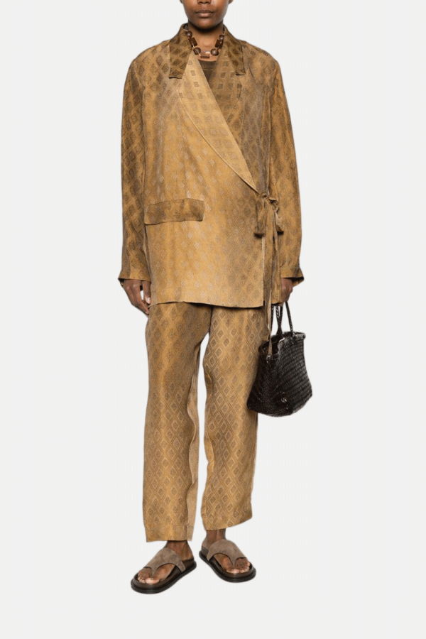 Uma Wang Diamond-Pattern Tie-Waist Blazer