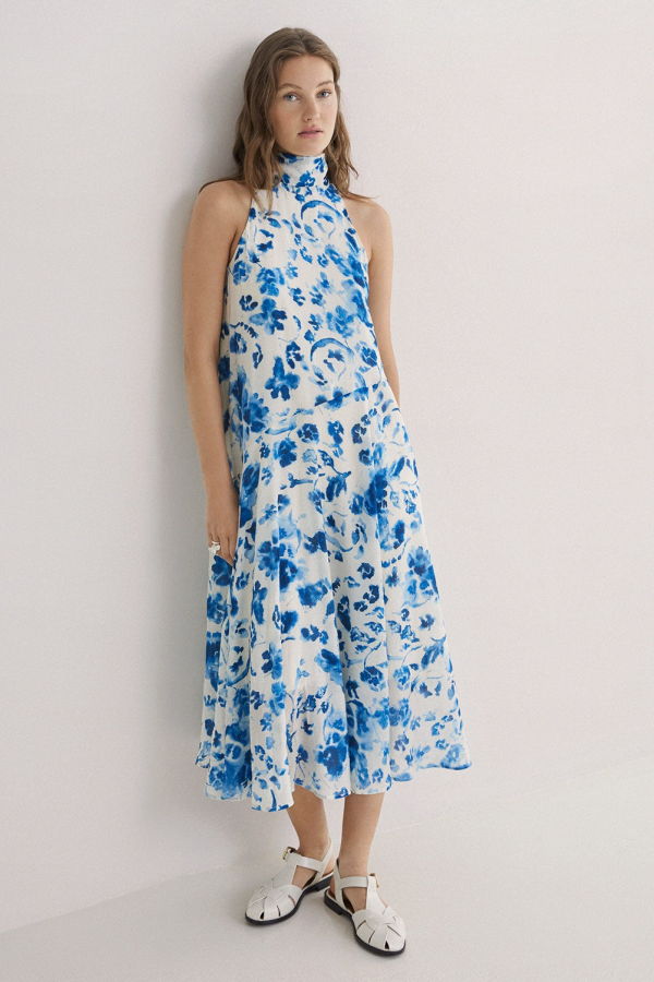 YERSE Long Halter Dress with Bow