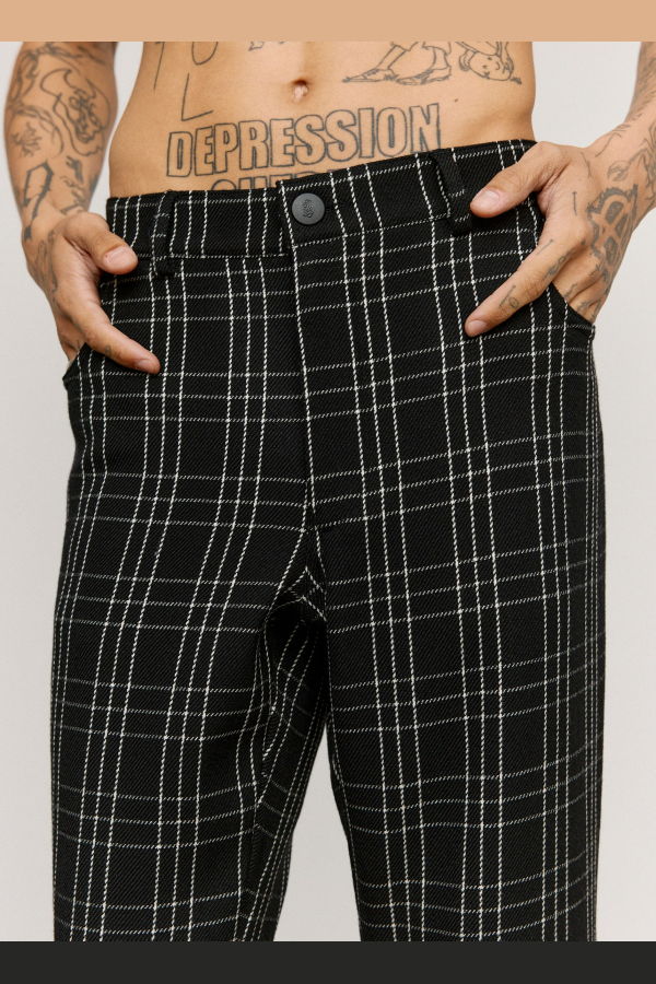 Ernest W. Baker Black & White Check Wool Five Pocket Flare Trousers