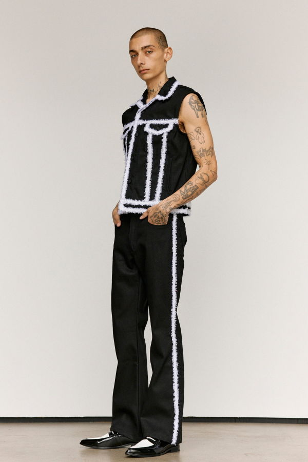 Ernest W. Baker Organic Denim Trim Sleeveless Denim Jacket - Black