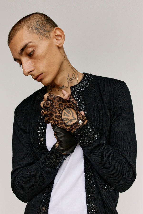 Ernest W. Baker Cheetah Leather & Viscose Open Finger Driving Gloves